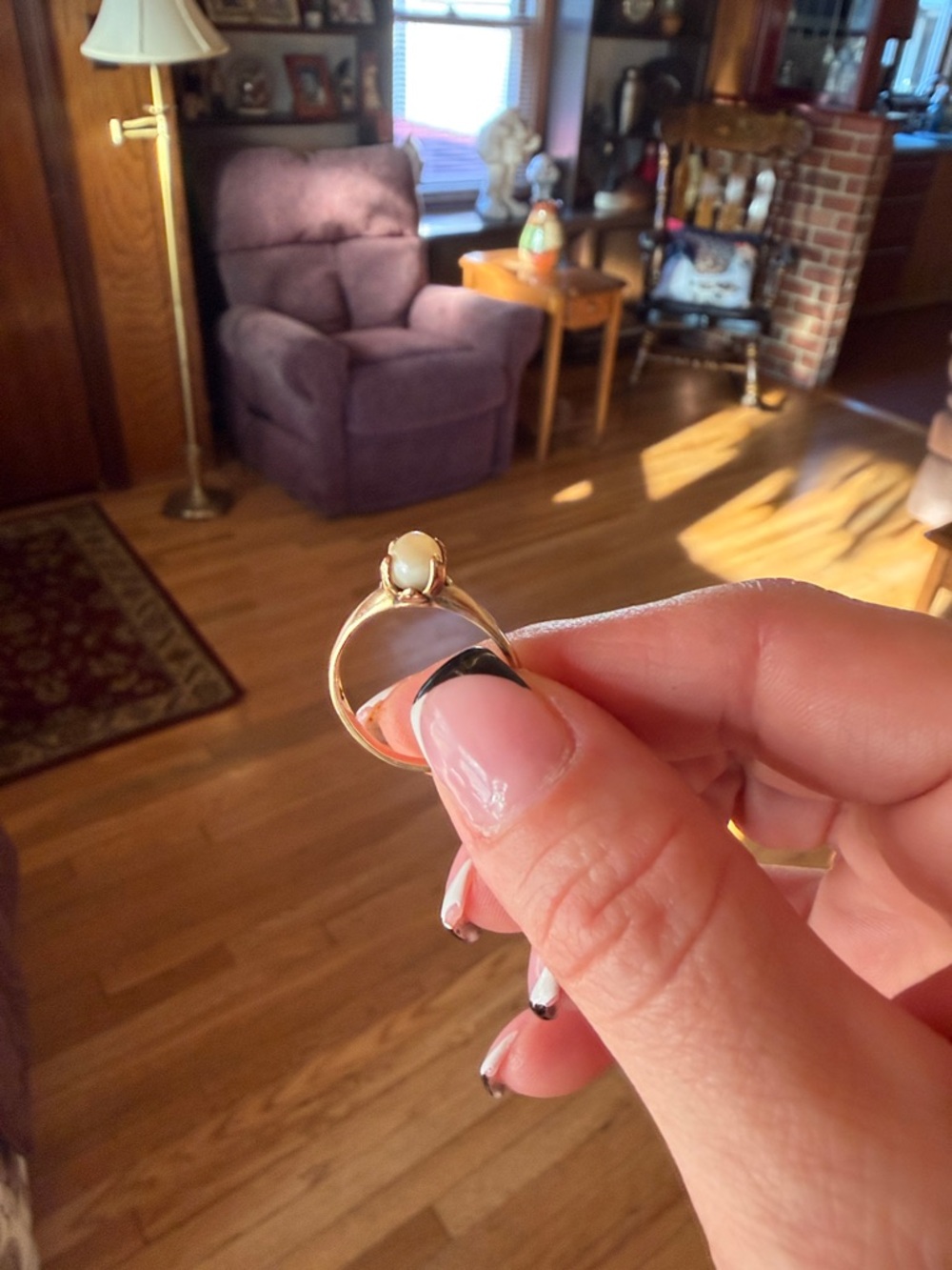 Delicate Gold Ring with Small Pearl - Picture 5 of 14